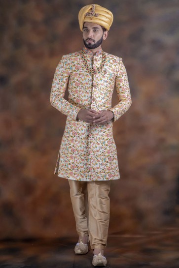 Ultimate Off White Jacquard Fabric Sherwani