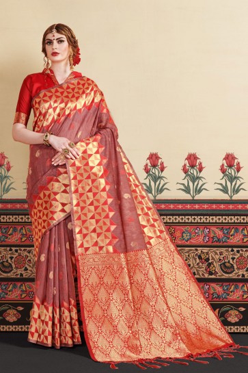 Art Silk Fabric Maroon Weaving Work And Jacquard Work Designer Saree With Silk Blouse