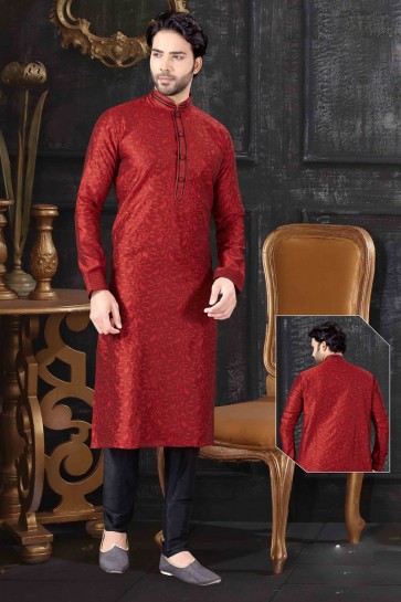 Maroon Jacquard Fabric Kurta Payjama