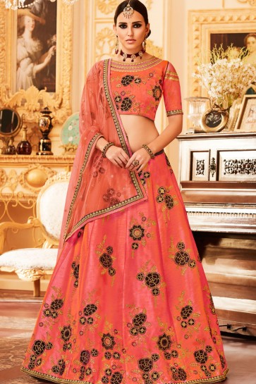 Stylish Pink Silk Bridal Lehenga Choli With Net Dupatta