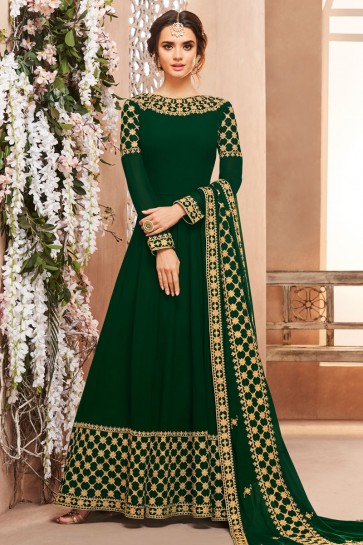 Gorgeous Green Georgette Embroidered Anarkali Salwar Suit With Georgette Dupatta