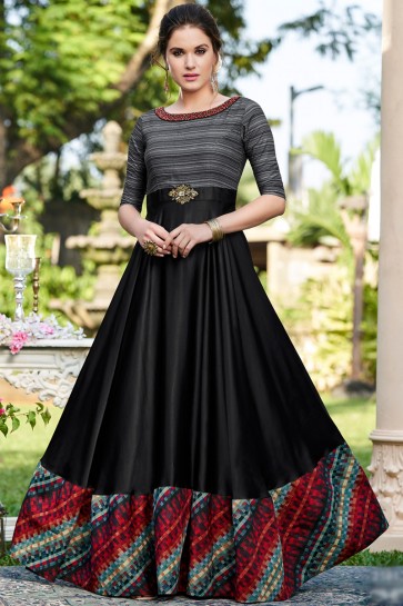 Party Wear Black Cotton Embroidered Excellent Gown