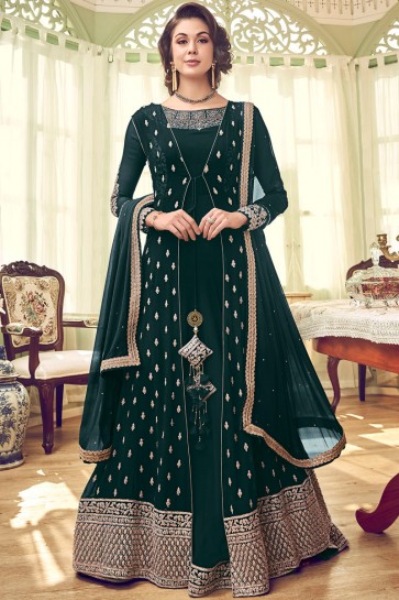 Party Wear Diamond And Embroidery Work Georgette Fabric Anarkali Suit And Dupatta