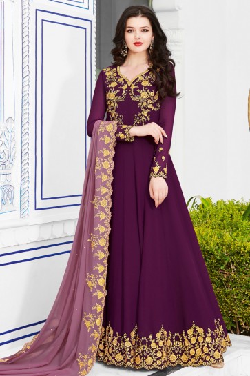 Desirable Purple Georgette Embroidered Salwar Suit And Dupatta 