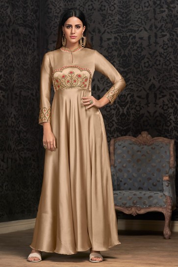 Lovely Cream Silk Fabric Embroidered Designer Gown