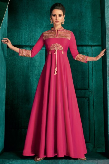 Fascinating Pink Silk Fabric Embroidered Designer Gown