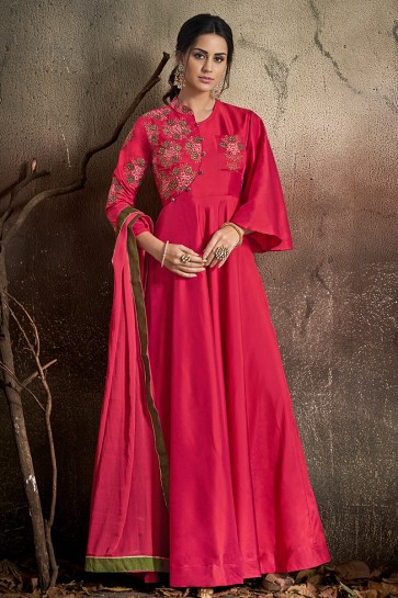 Lovely Pink Embroidered Tapeta Anarkali Suit With Nazmin Dupatta