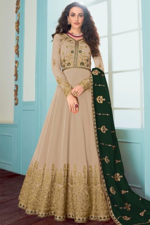 Grey Fuax Georgette Embroidered Abaya Style Anarkali Suit With Georgette Dupatta
