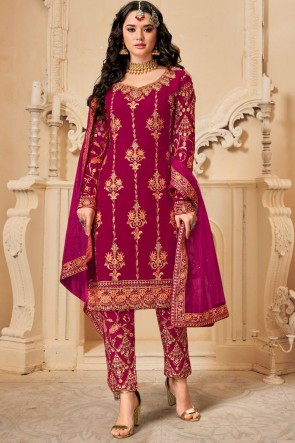 Pink Embroidered Georgette Fabric Salwar Suit With Dupatta