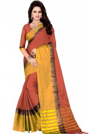 Graceful Mustard and Peach Cotton Party Wear Saree 