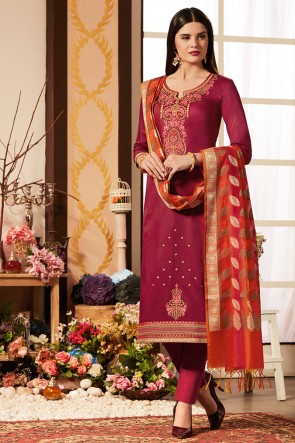 Pretty Pink Cotton Silk Casual Salwar Suit With Banarasi Silk Dupatta